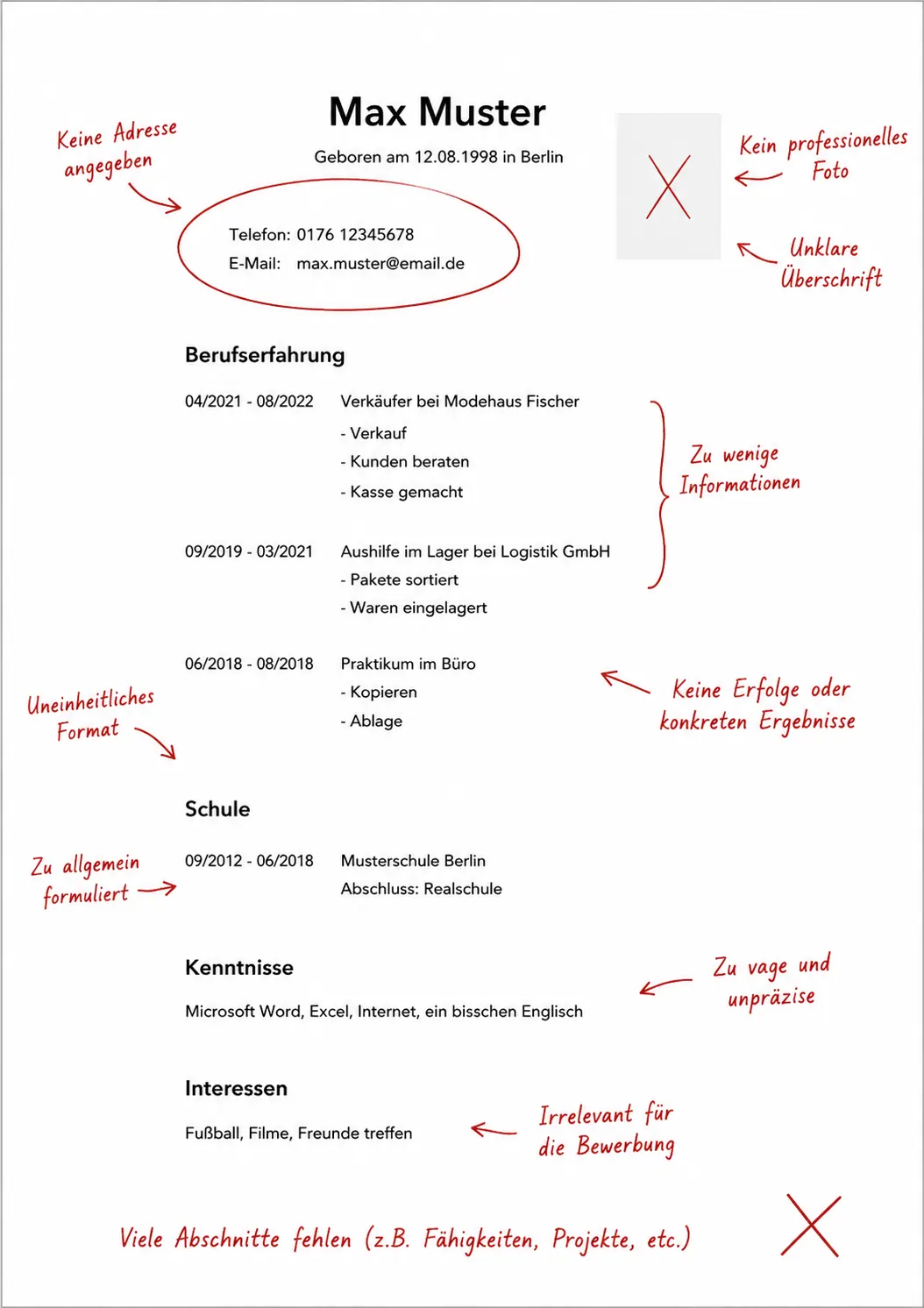 Alter unstrukturierter Lebenslauf